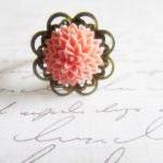 Pink Filigree Flower Ring,..